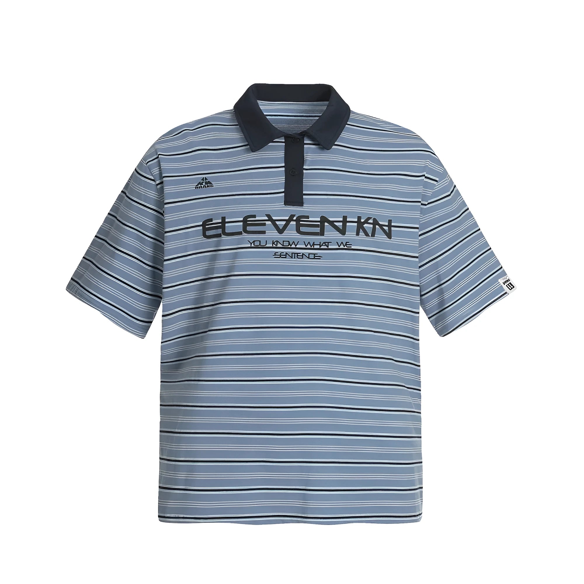 Man's blue stripe vintage cotton polo shirt with short sleeves and loose fit