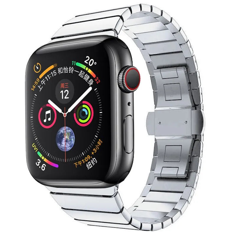 Stainless steel metal chain Apple Watch band with butterfly buckle clasp in multiple colours