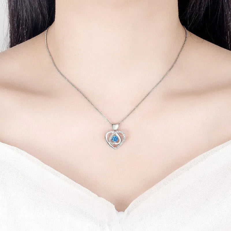 Blue diamond electroplated necklace and bracelet set with geometric heart pendant and mixed gem inlay