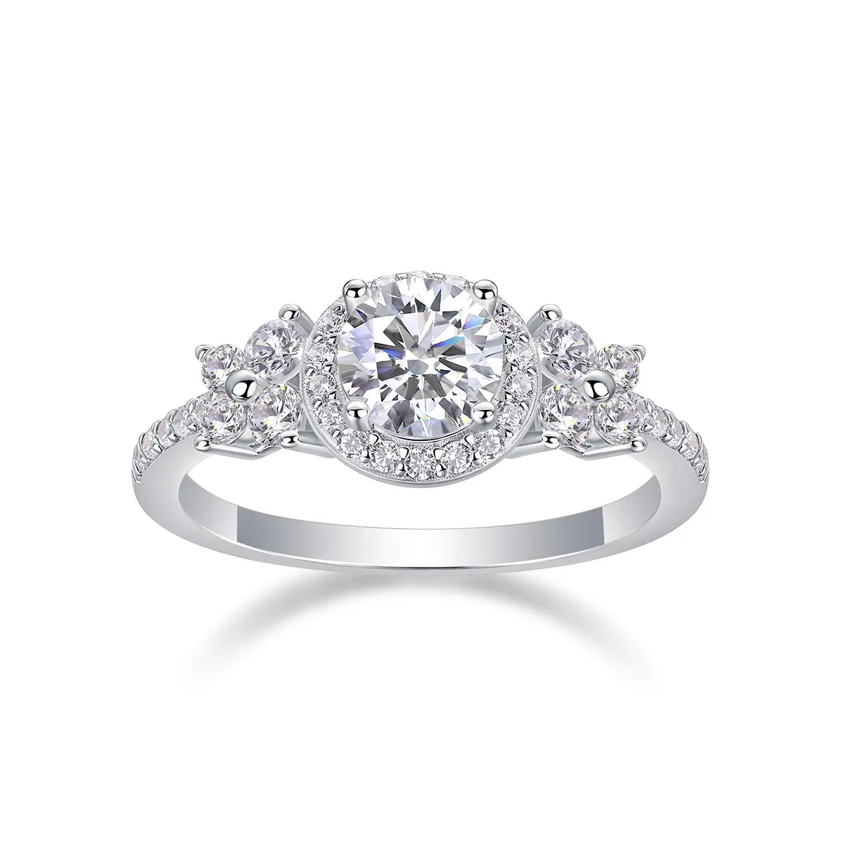 Wedding ring set with 1-carat moissanite in S925 silver platinum-plated ring on gift box