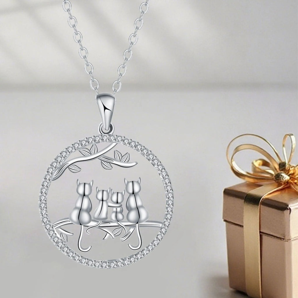Four kitten necklace women's jewellery copper electroplated cat pendant cross chain