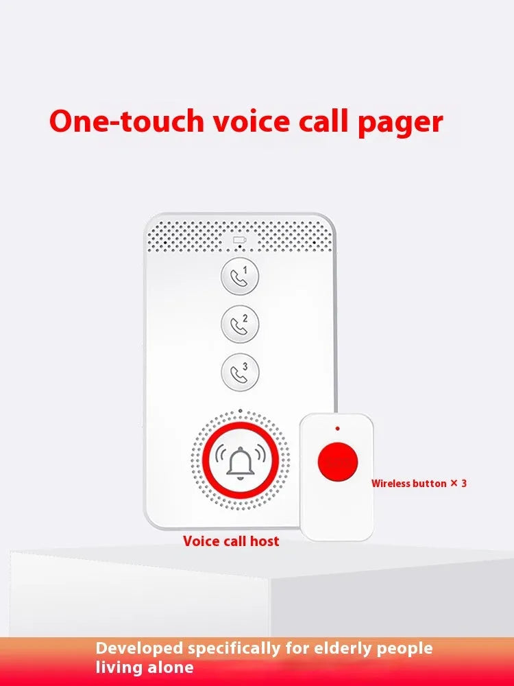 White emergency alert device with buzzer unit and three wireless emergency buttons