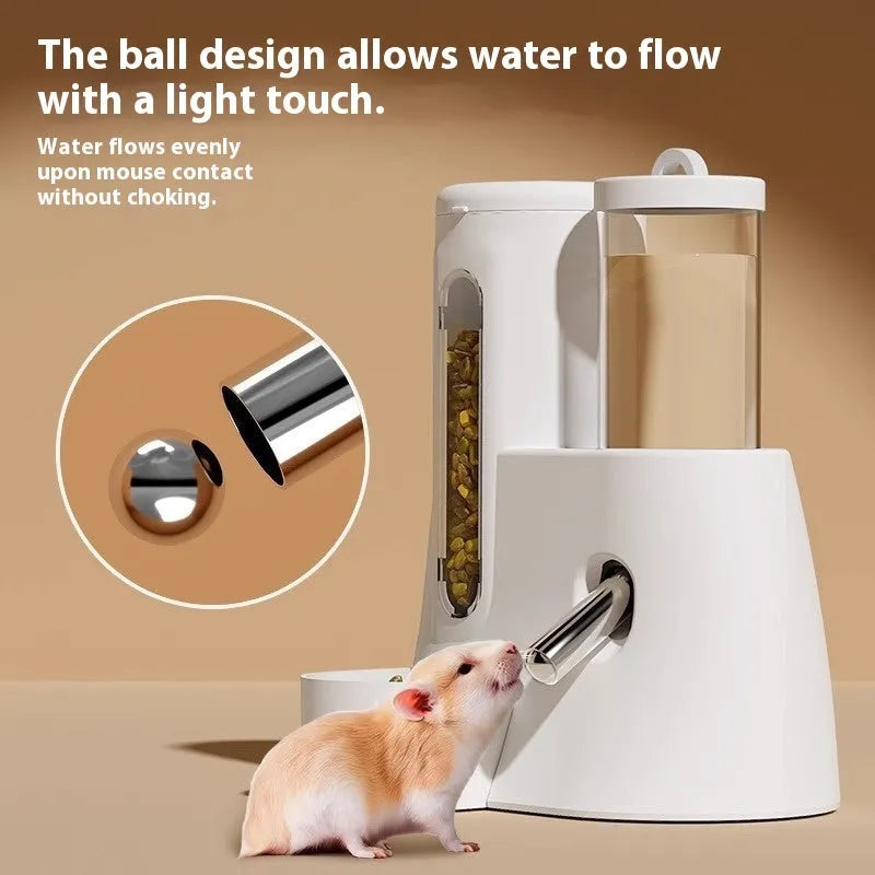 Automatic hamster drinking water feeder with integrated food basin in blue colour