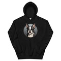 Women's loose fit falling shoulder hoodie in black with 3D effect pattern and front pocket