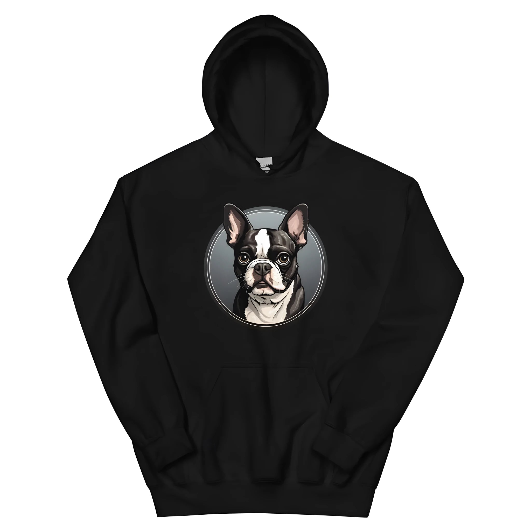 Women's loose fit falling shoulder hoodie in black with 3D effect pattern and front pocket