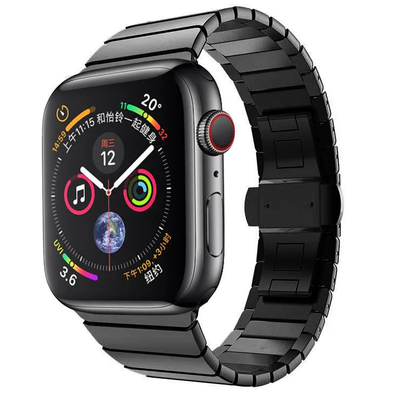Stainless steel metal chain Apple Watch band with butterfly buckle clasp in multiple colours
