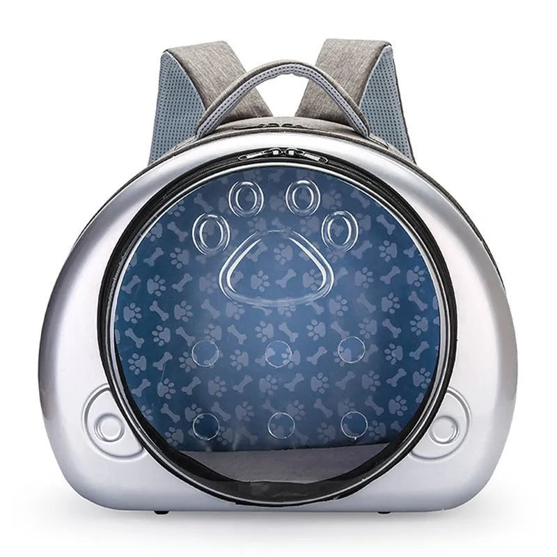 Transparent space capsule cat carrier bag with hard PC canvas shell and coloured front cover