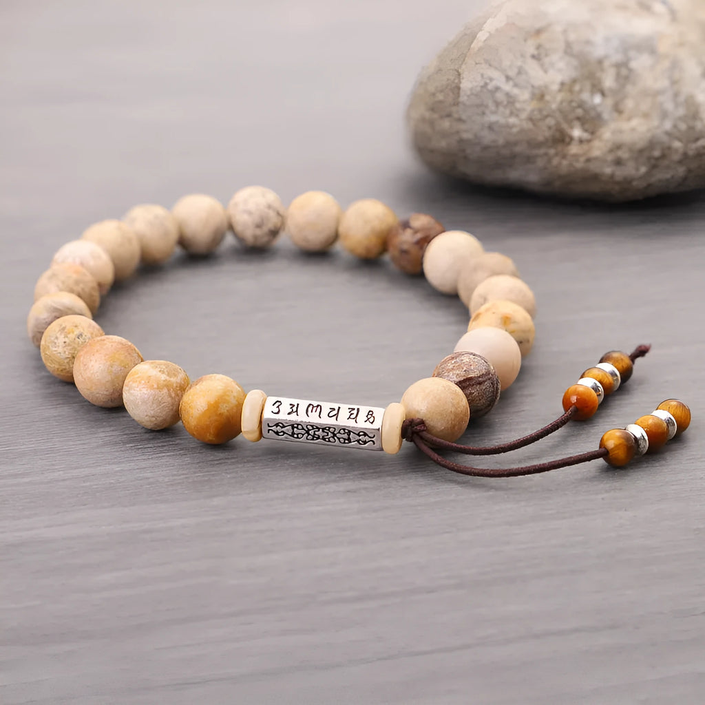 Handmade stone bead bracelet wood colour retro style original design