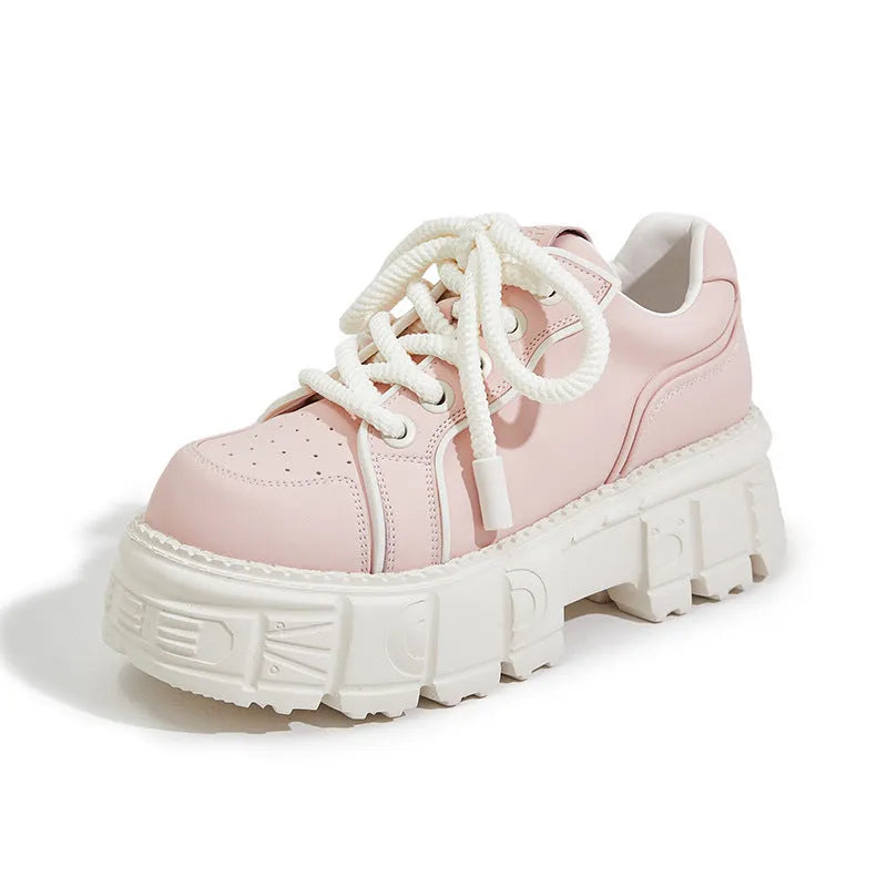 Women's leather casual shoes with 3cm rubber foam sole in beige or pink colour