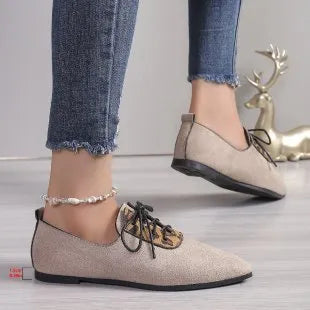 Beige leopard print women's plus size pumps with pointed toe design showing sizes 36-43