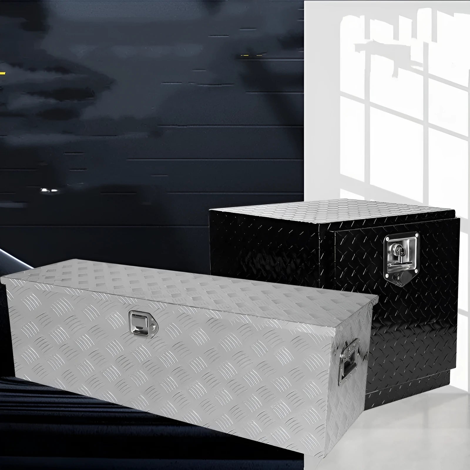 Black 26-inch aluminium alloy toolbox with lockable T Casting Box design.