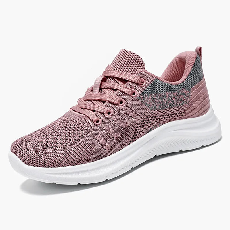 Women's black mesh casual sneakers with lace-up front and round toe