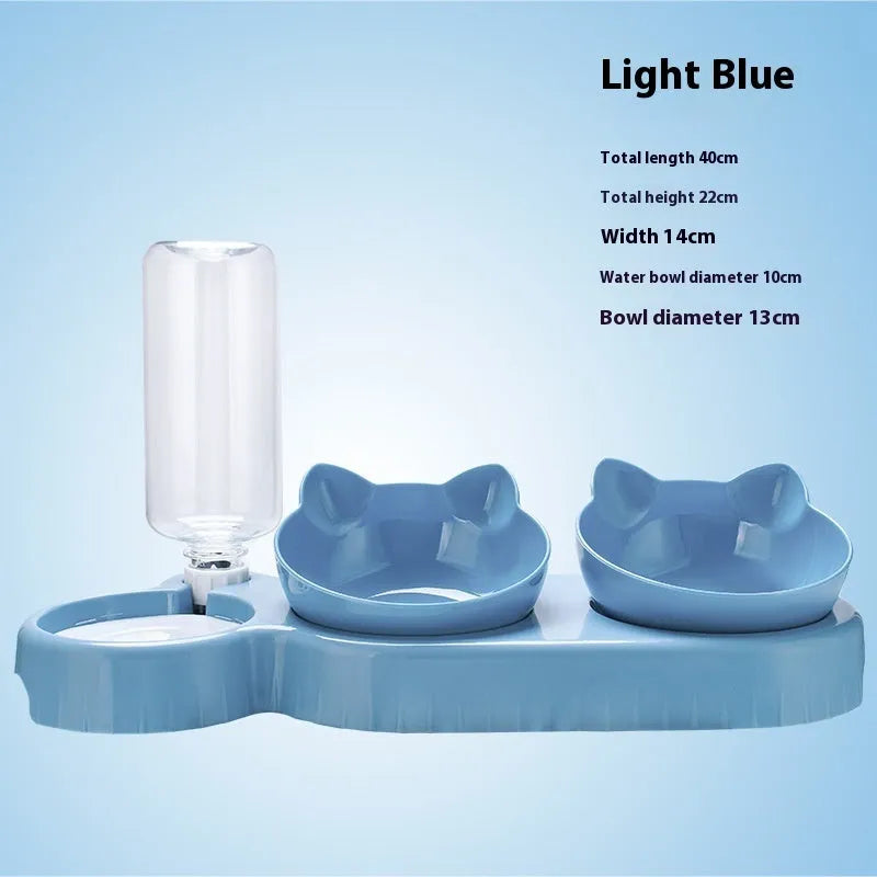 Pet supplies food basin double bowl with cervical spine protective automatic drinking bowl in plastic