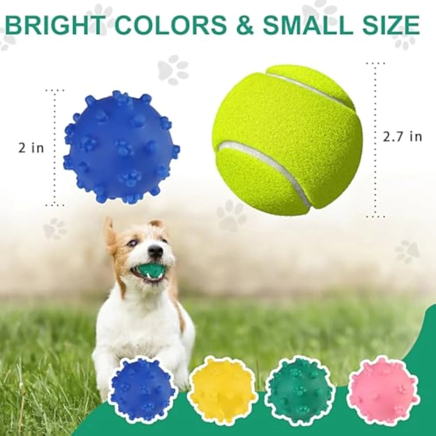 Bright coloured spiky dog toy balls measuring 2 inches in diameter for small dogs