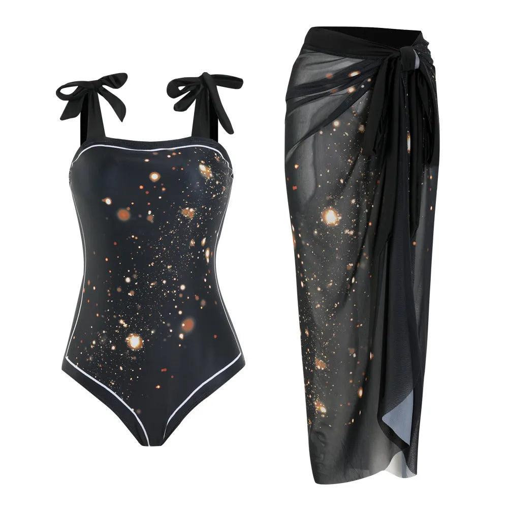 Floral print mesh tube top one-piece swimsuit with removable skirt in pink, black, or brown colour options