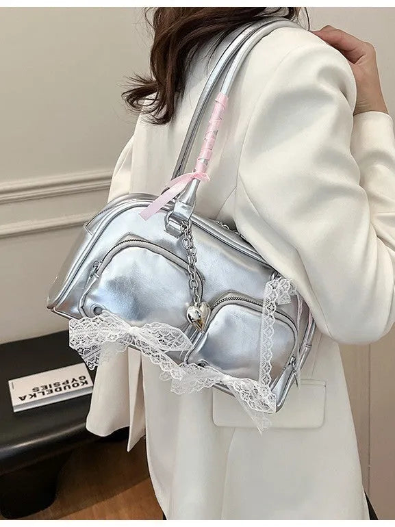 Soft PU shoulder bag in beige with cross-body strap and mobile phone pocket
