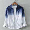 A man's casual slim-fit loose top coat in dark blue, light blue, or yellow, made from hemp and polyester.