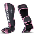 Sanda latex boxing training leggings with instep cover in black and gold, rubber and PU construction