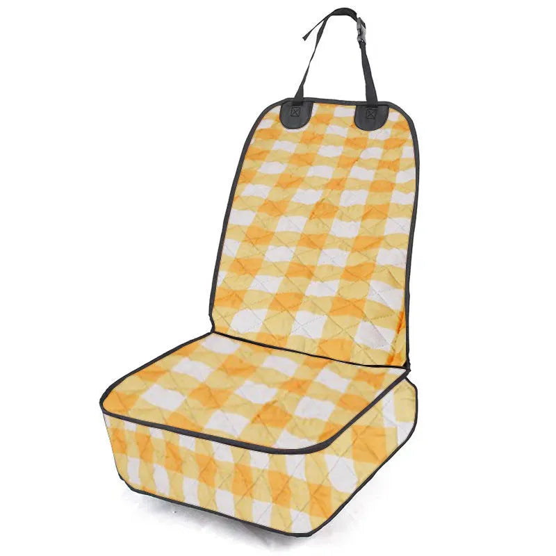 Oxford cloth pet car cushion in black on a vehicle co-pilot seat