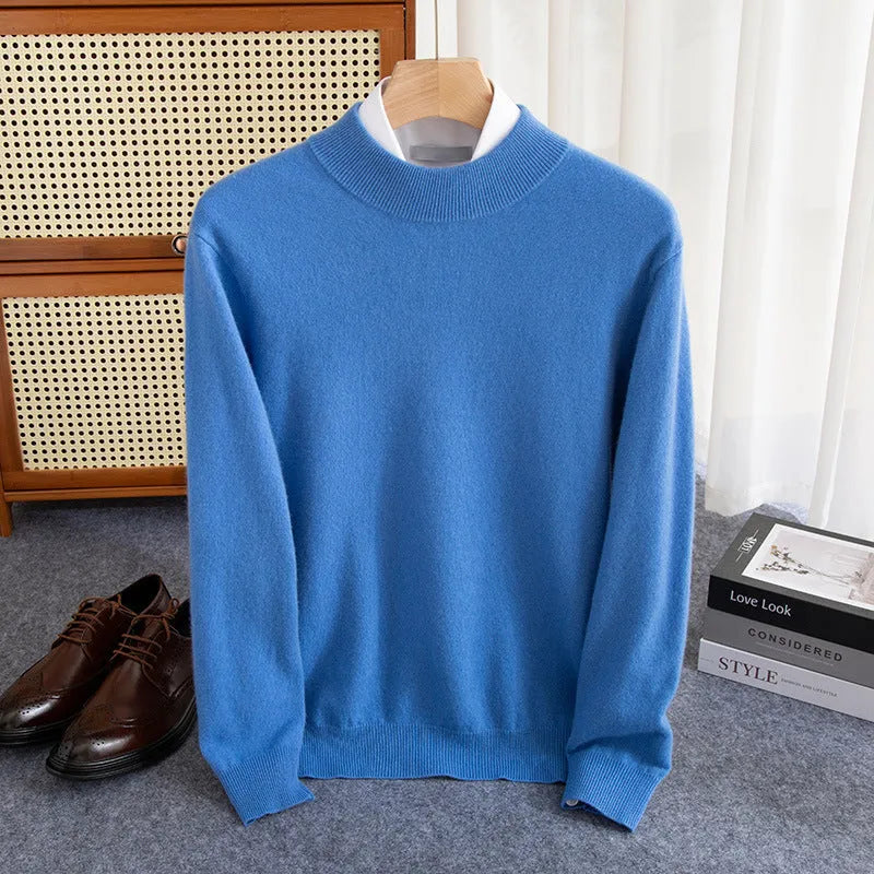 Men's half-collar loose fit wool sweater in winter business casual style