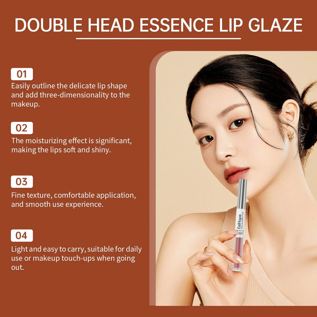 Double-headed lip liner and lip lacquer pen in a choice of three colours.