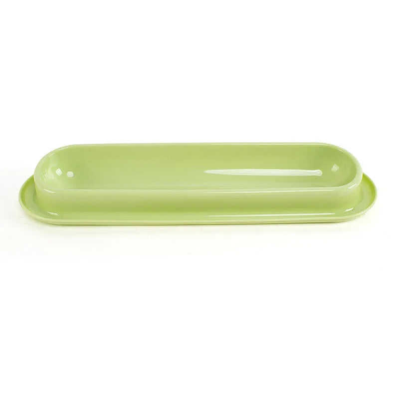 Green pink yellow pet food water feeder with stainless steel bowls and leakproof silicone mat