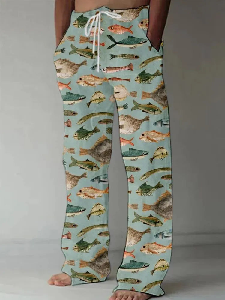 Casual straight-leg loose drawstring trousers in multiple colours with elastic waistband and side pockets