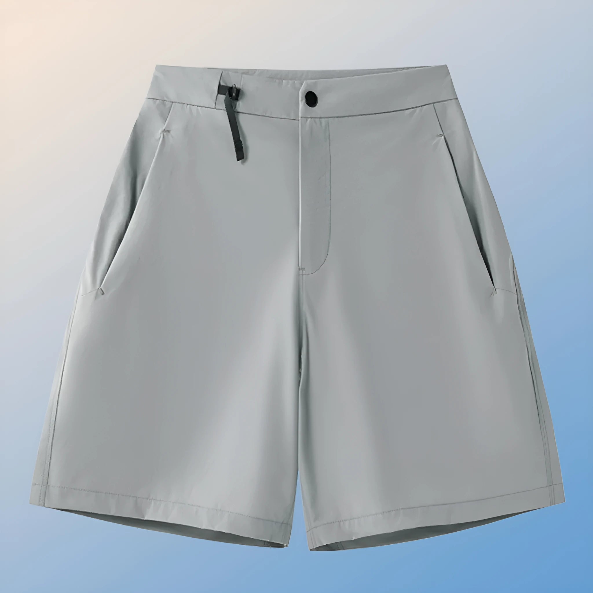 Men's solid colour quick-drying sports shorts with elastic construction, shown in khaki colour