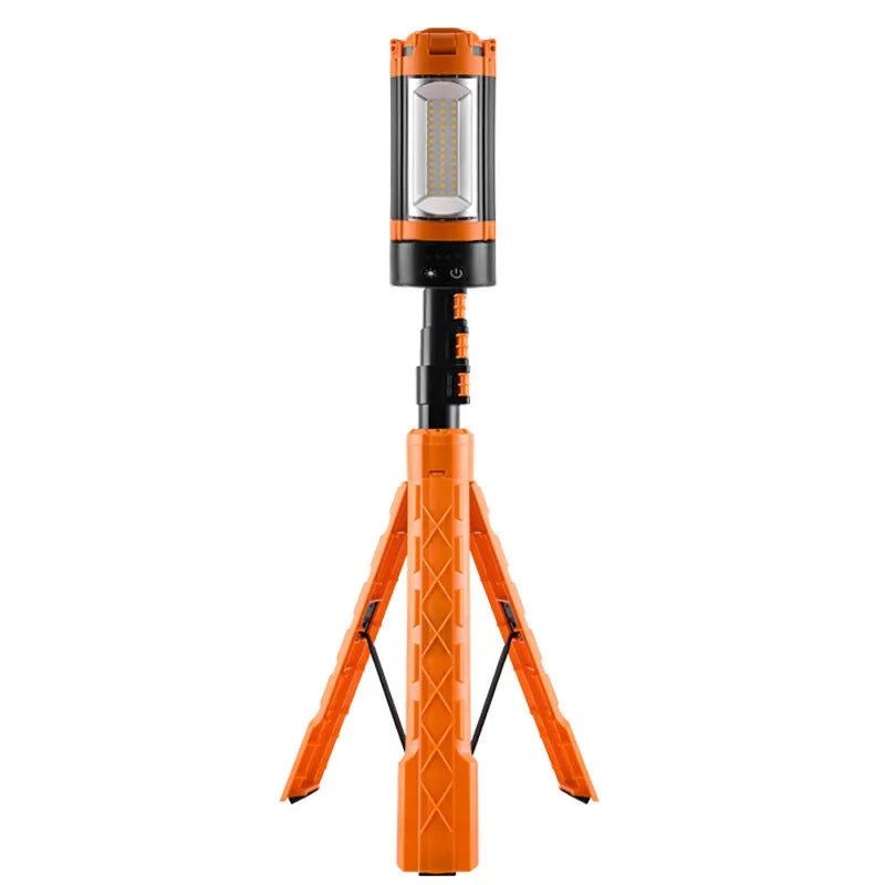 Retractable folding charging camping lantern with bracket in black and orange colour for outdoor lighting