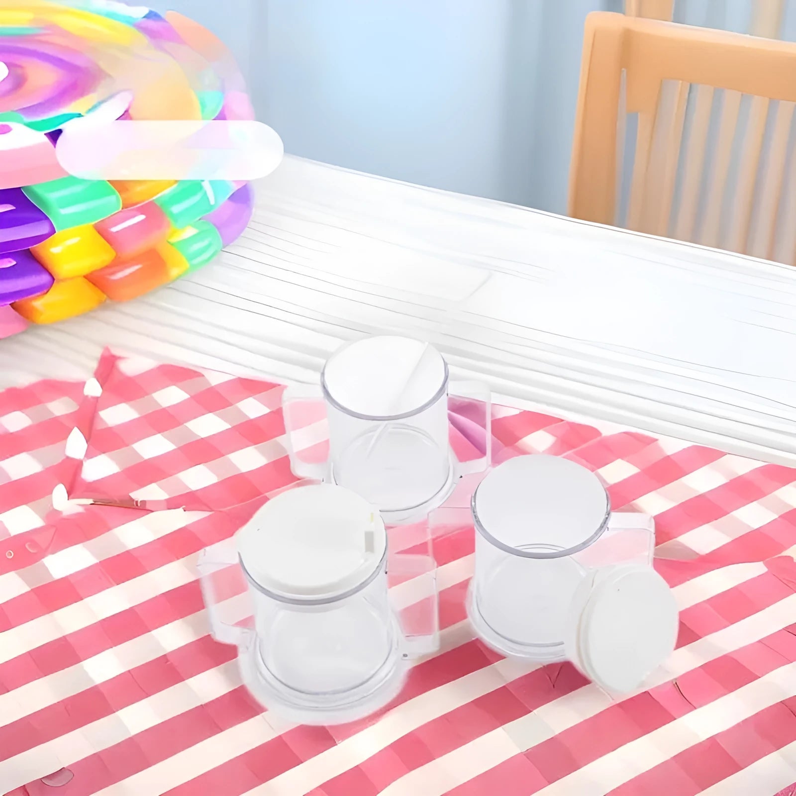Transparent spill-proof drinking cup showing modern minimalist design