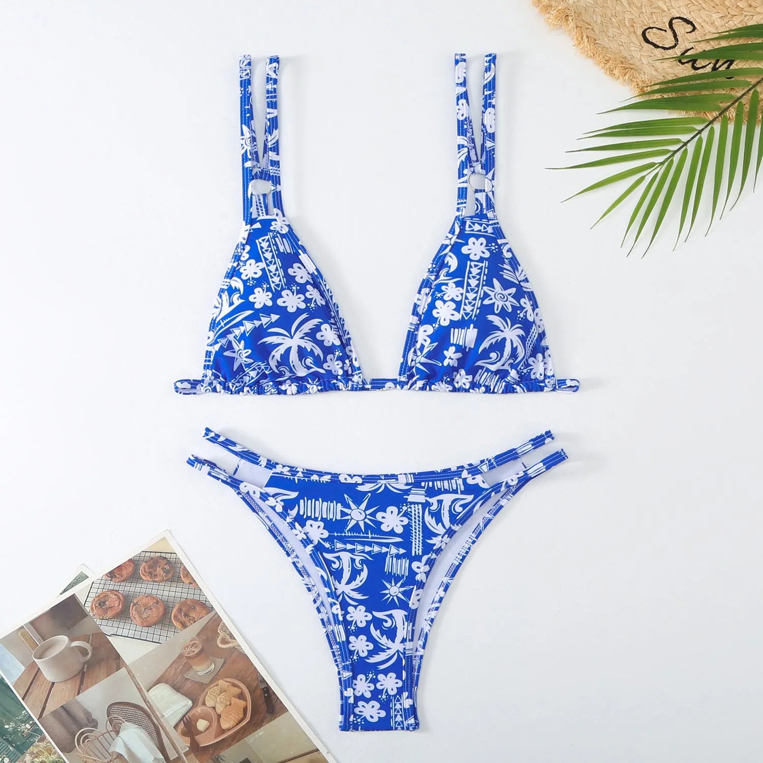 Women's printed halter bikini set with floral patterns in five colour options