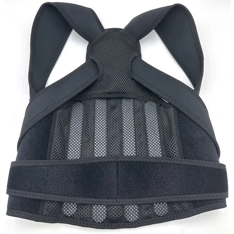 Kyphotone black posture brace with neoprene and mesh for men and women, adjustable back support