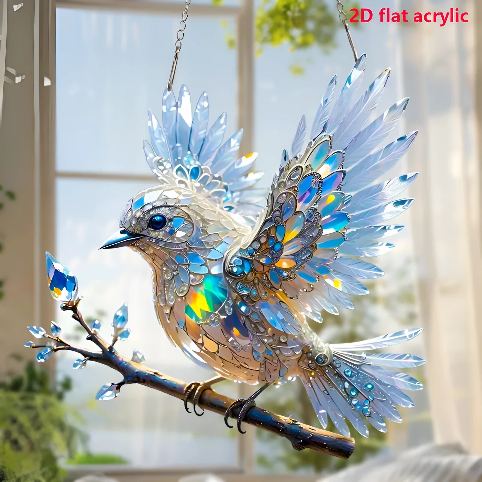 Acrylic bird pendant ornament with cartoon holiday scene decoration