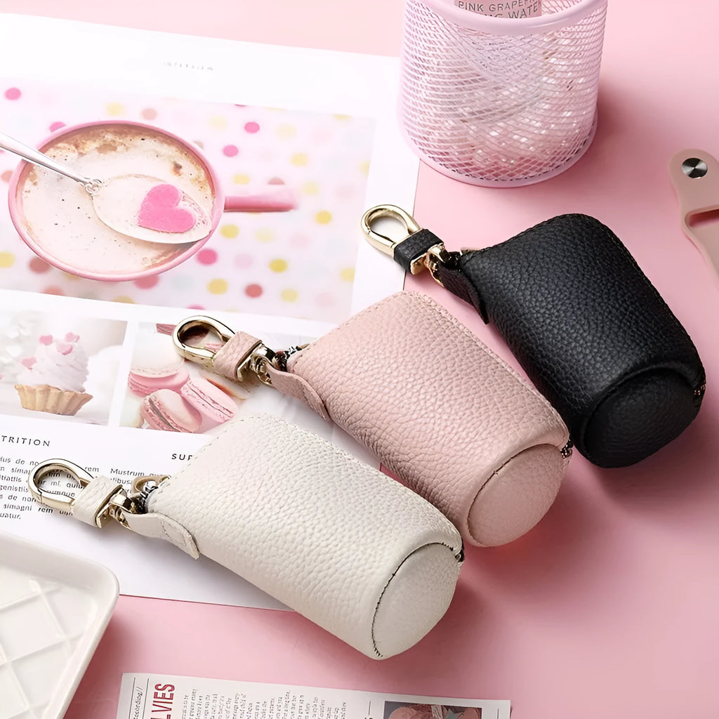 Waterproof black PU key case with zipper closure for key storage