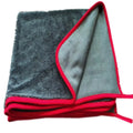 Grey car wash towel with spiral hair texture and contrasting border trim in multiple size options