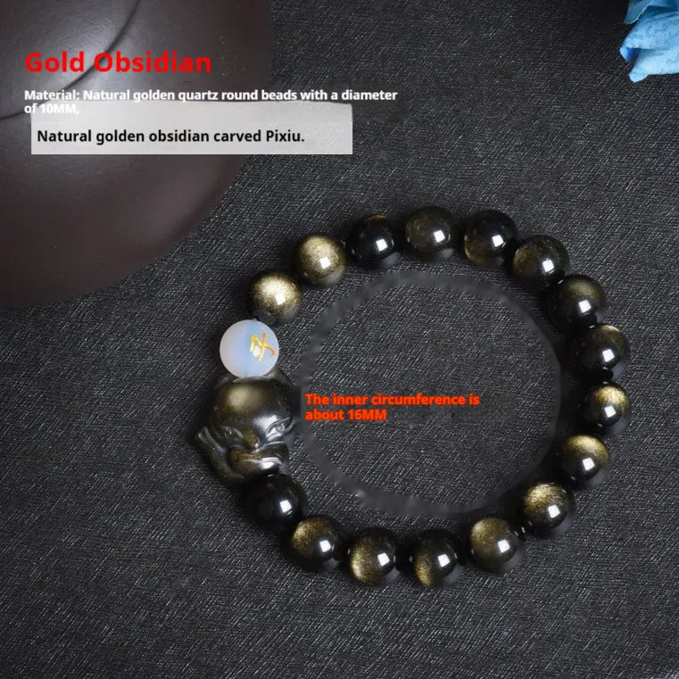 Natural obsidian zodiac bracelet in 10mm beads with national style design.