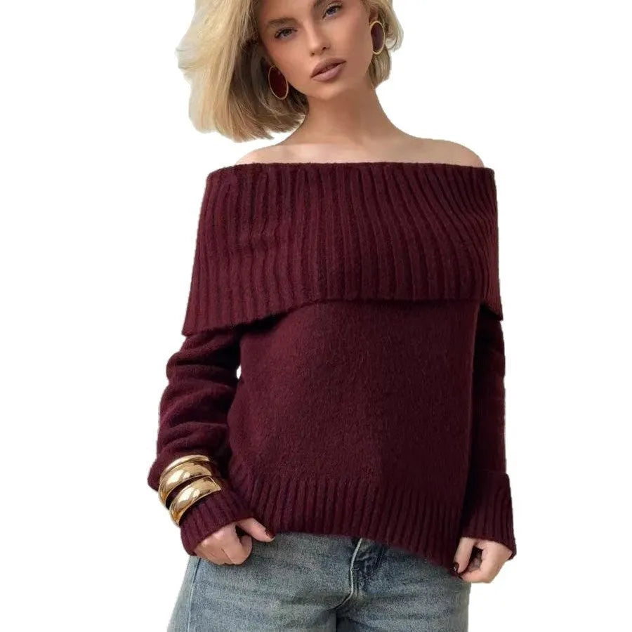 Strapless off-shoulder grey acrylic sweater with 3D pattern effect and regular sleeves