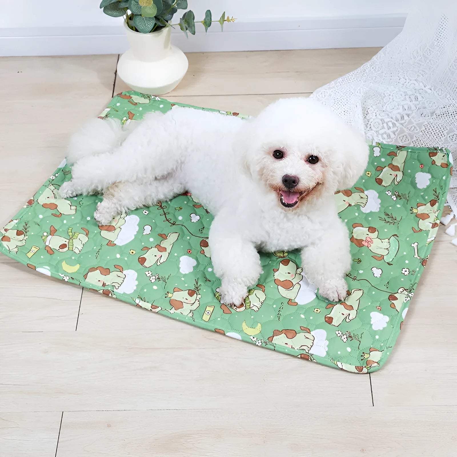 Reusable washable pet urine pad with animal print pattern and non-slip waterproof backing