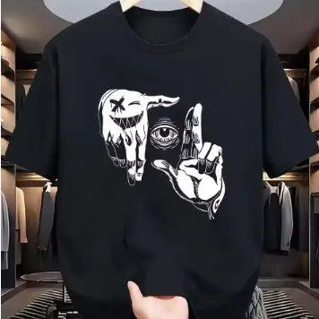 Men's round neck t-shirt with cartoon pattern on breathable mesh fabric