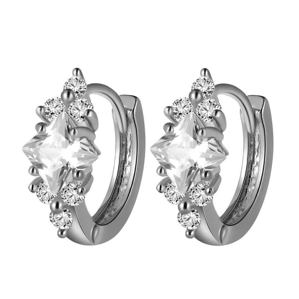 Geometric square zircon earrings for women in copper, gold colour option, 1.8 cm length