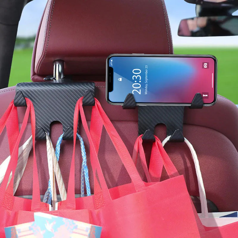 Black ABS plastic car multifunction hook bracket with integrated mobile phone holder