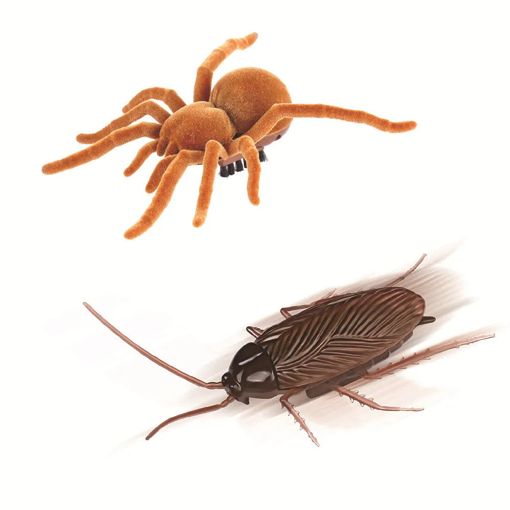 Electric vibration pet toy in four animal designs: cockroach, tarantula, mouse, and dragonfly