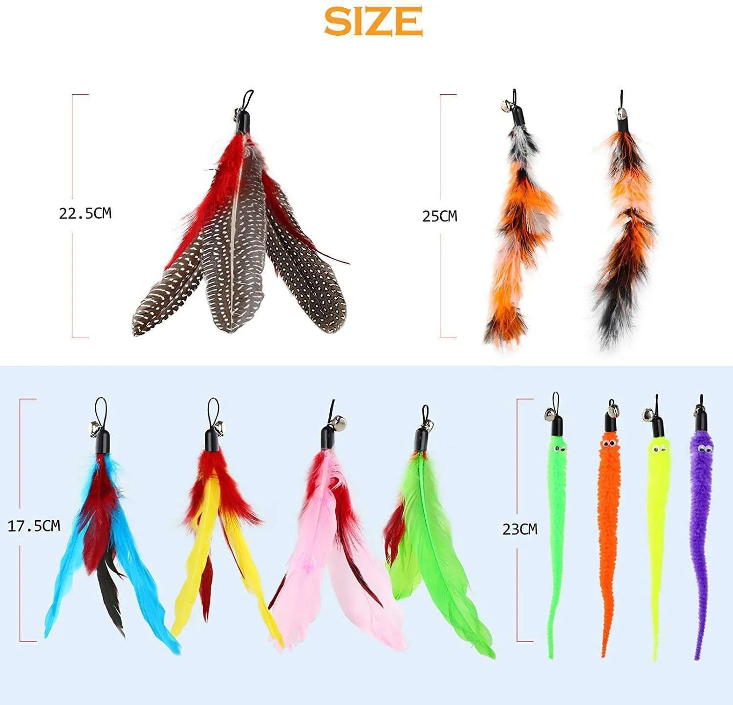 Cat feather teaser wand set showing two telescopic poles with replaceable feather attachments