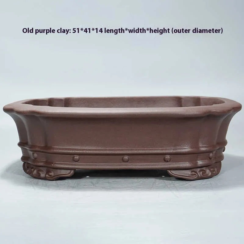 Purple clay rectangular antique flower pot with simple design for desktop plant display