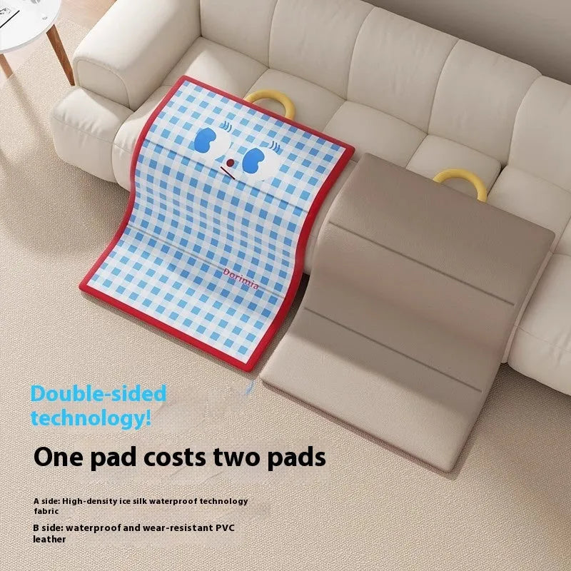 Blue plaid cool pad for dog or cat made from ice silk fabric with waterproof artificial leather base, size 72x50cm