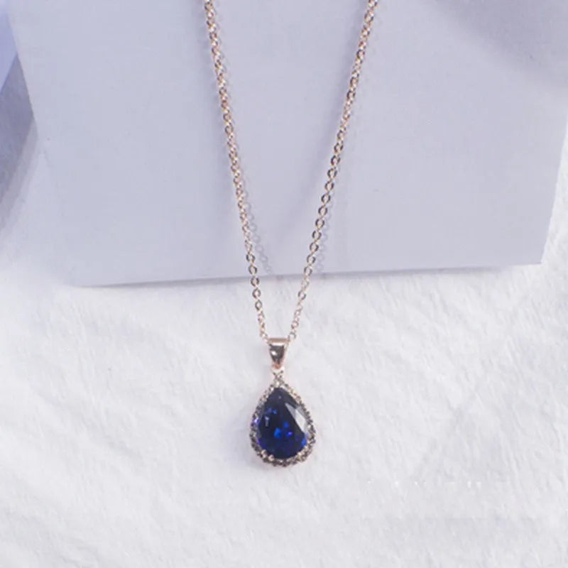 Rose gold drop necklace with rhinestone pendant in pink colour, geometric Japanese Korean style women's jewellery