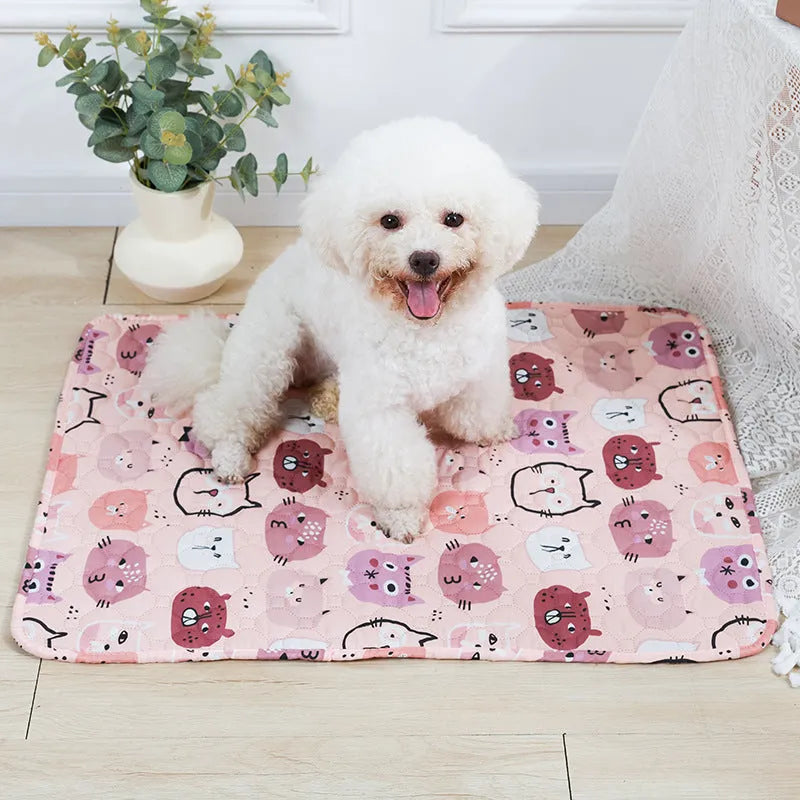 Reusable washable pet urine pad with animal print pattern and non-slip waterproof backing