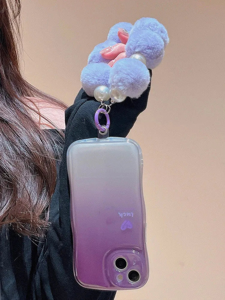 Purple tinged TPU mobile phone case with fall prevention, compatible with iPhone models, with optional chain