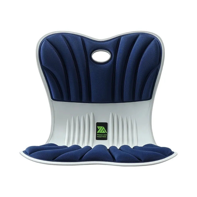 Ergonomic waist support cushion on office chair in grey colour