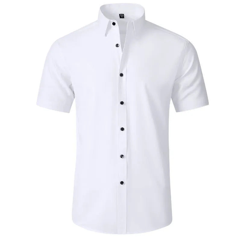 Korean slim-fit solid colour men's shirt in navy blue long sleeve non-iron chemical fibre blend casual shirt